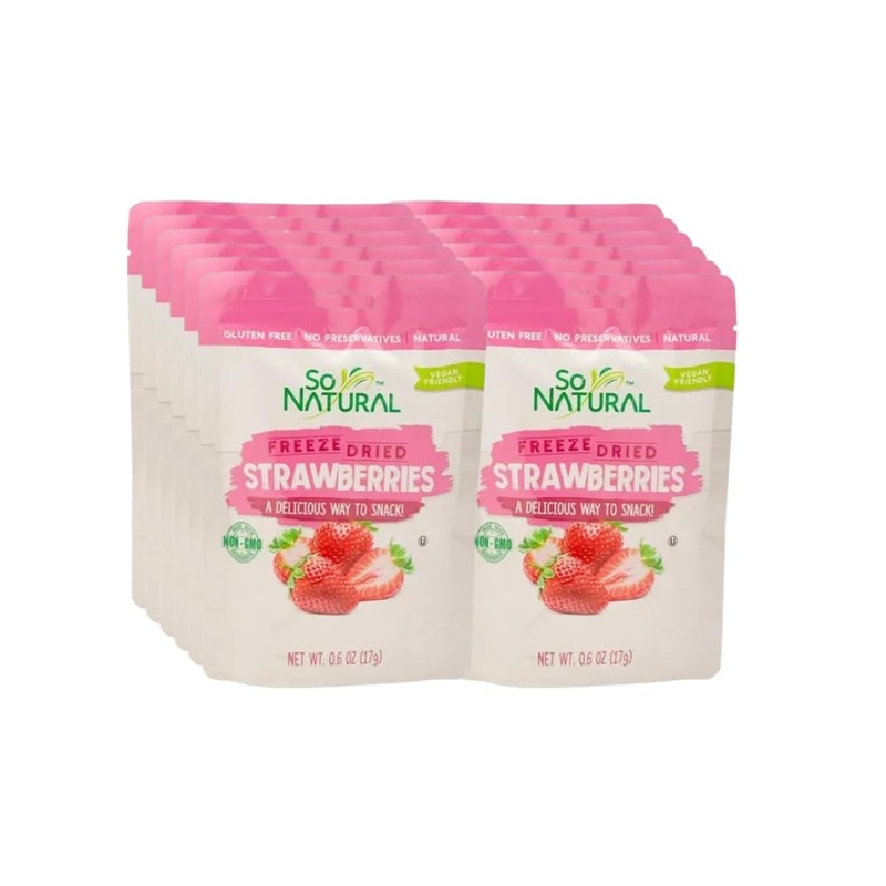 So Natural Freeze Dried Whole Strawberries 0.6 Oz, Non-Gmo, Gluten Free, Vegan, No Preservatives (12)