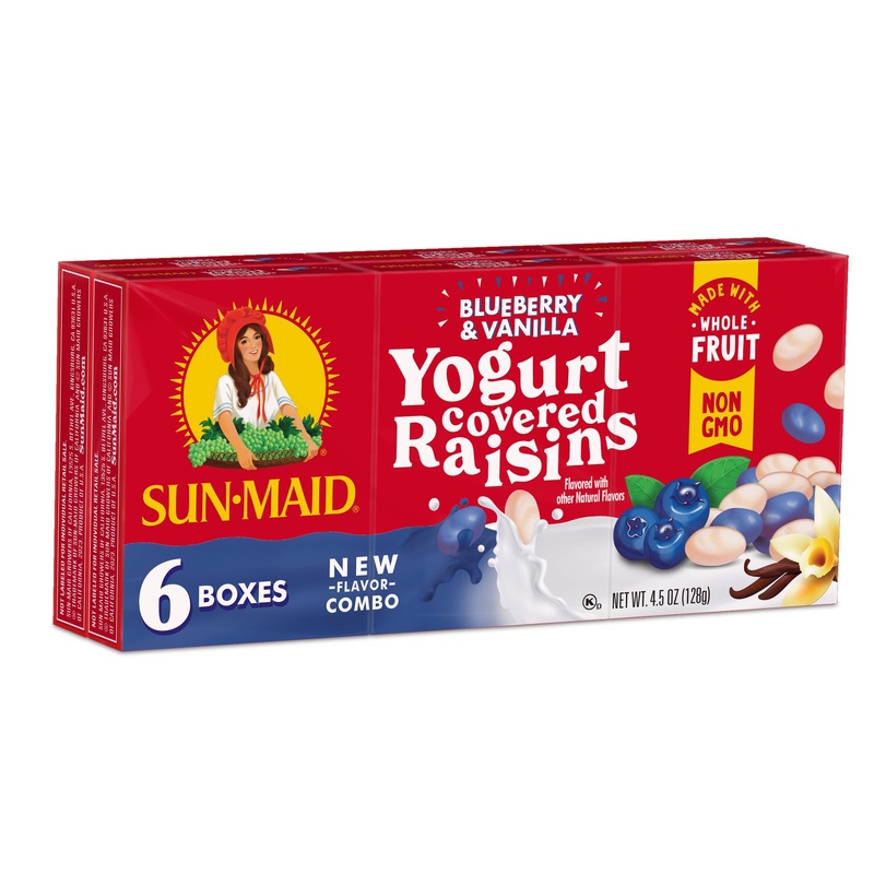 Sun-Maid Blueberry & Vanilla Yogurt Coated Raisins – (6 Pack) 1 Oz Snack-Size Box – Yogurt Covered Dried Fruit Snack For Lunches