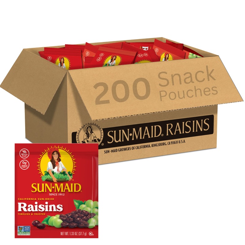 Sun-Maid California Sun-Dried Raisins – (Pack Of 200) 1.33 Oz Snack-Size Pouch – Dried Fruit Snack For Lunches, Snacks, And Natu