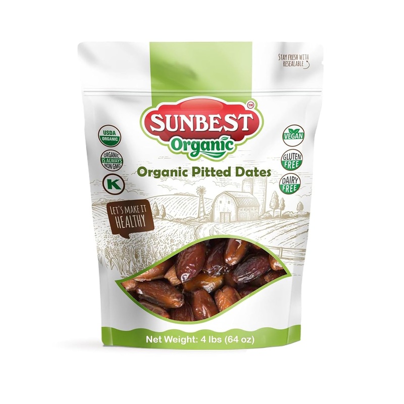 Sunbest Natural Organic Sun-Dried Deglet Noor Dates – 4 Lb Bulk Bag (64 Oz) – Pitted, Naturally Sweet & Chewy – Non-Gmo, Vegan,