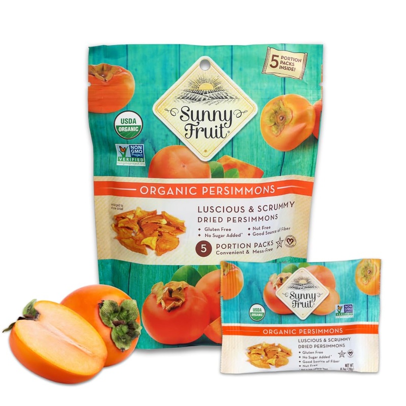 Sunny Fruit Organic Dried Persimmons – 1 Bag (5 Individual Portion Packs) | Healthy, Convenient Snack Packs | Organic, Non-Gmo,