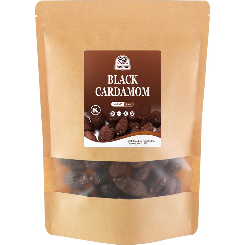 52Usa Black Cardamom Pods, 4Oz In Kraft Bag, Non Gmo Verified, Black Cardamom Seeds – 100% Pure, Aromatic & Natural, Whole Carda