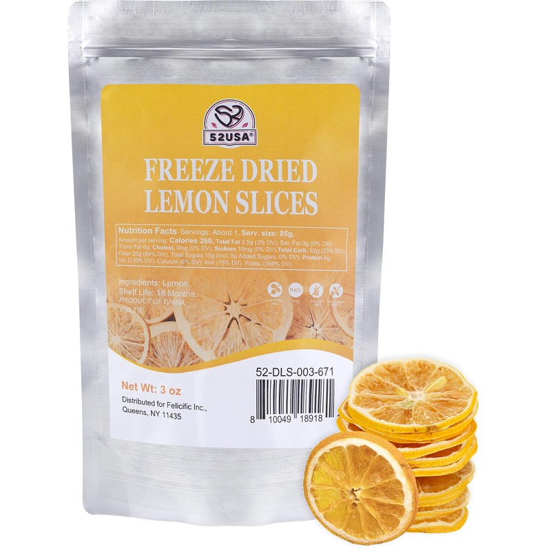 52USA Freeze Dried Lemon Slices, 3oz – All Natural Dehydrated Lemons for Teas, Infused Water, Cocktails & Baking, No Additives, No Sugar Added