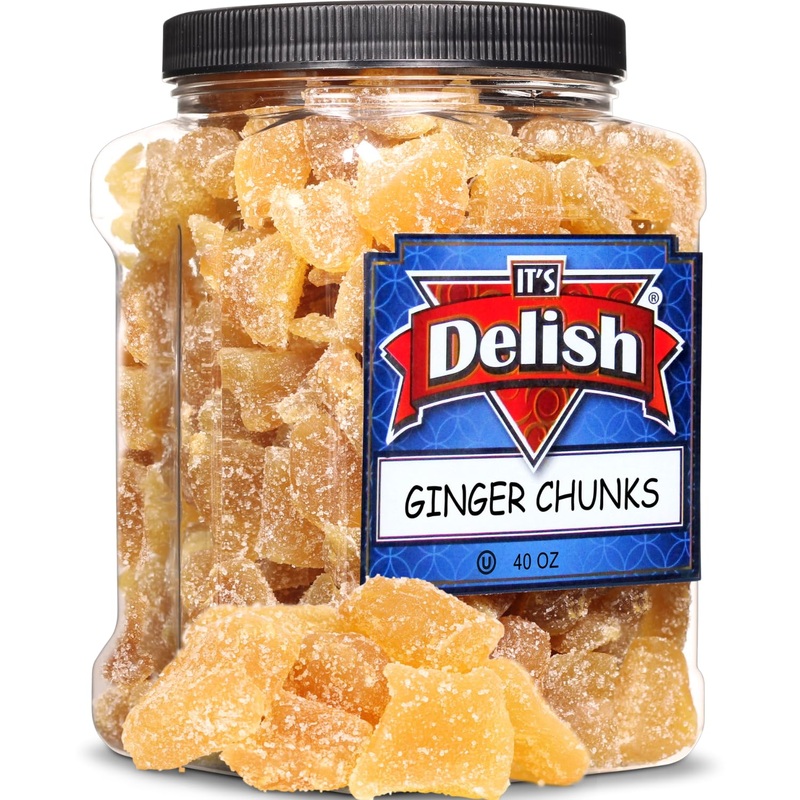 Crystallized Ginger Chunks By It’S Delish, 2.5 Lb Jumbo Reusable Container | Candied Dried Ginger Fruit Chews Natural Candy, Gin