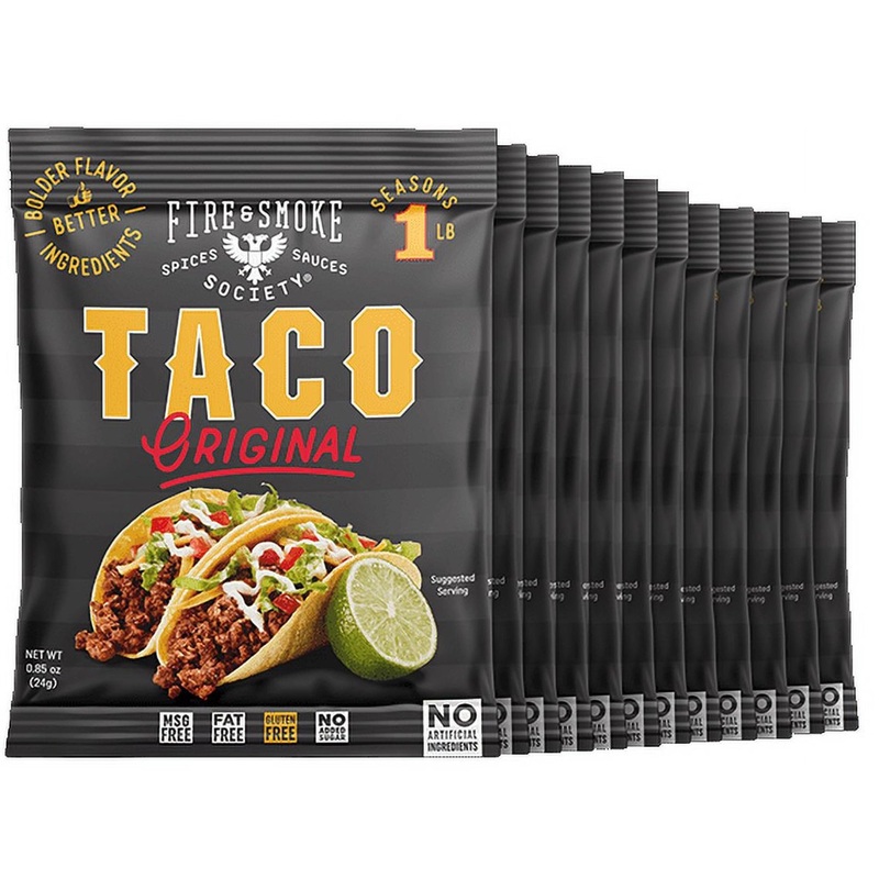 Fire & Smoke Society Taco Seasoning Mix | .85 Oz (12-Pack) | Mexican Seasoning For Carnitas, Fajitas, Steak, Beef, Chicken