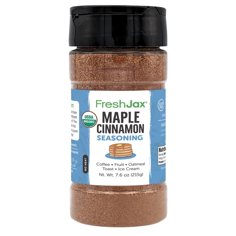 Freshjax Organic Maple Cinnamon Topping (7.6 Oz) – Sweet Maple Spice For Coffee, Popcorn & Baking, Gourmet Seasoning