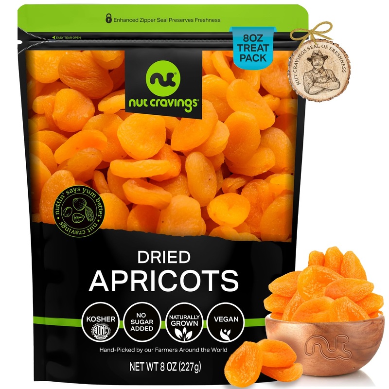 Nut Cravings Dry Fruits – Sun Dried Turkish Apricots, No Sugar Added (8Oz – 1 Pack) Packed Fresh In Resealable Bag – Sweet Snack