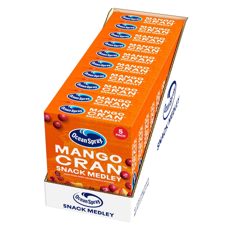 Ocean Spray Mango Cran Snack Medley, Cranberry And Mango Dried Fruit Snack, 1 Oz Pouches, 5 Count (Pack Of 10)