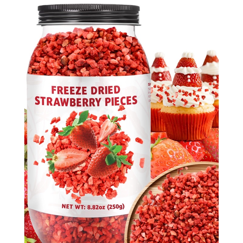 Premium Freeze Dried Strawberries Pieces – 8.82Oz 100% Natural Sweet Frozen Strawberrys, No Gluten & No Allergen, Dry Strawberry