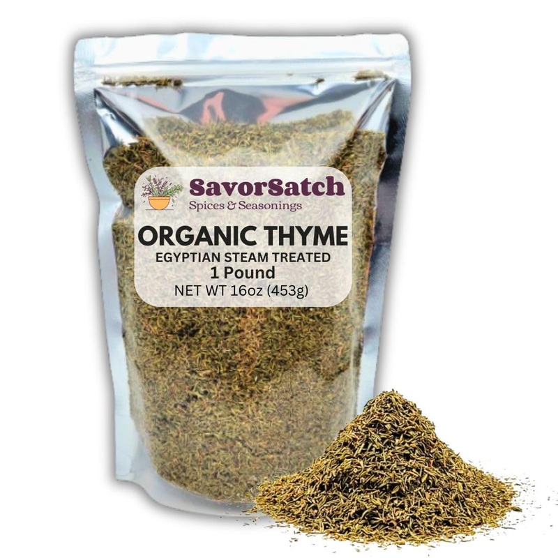 Savorsatch Organic Thyme Leaf Whole – 16Oz (1Lb) Resealable Pouch | Non-Gmo, Usda Certified Organic, Certified Kosher | Bulk Pac