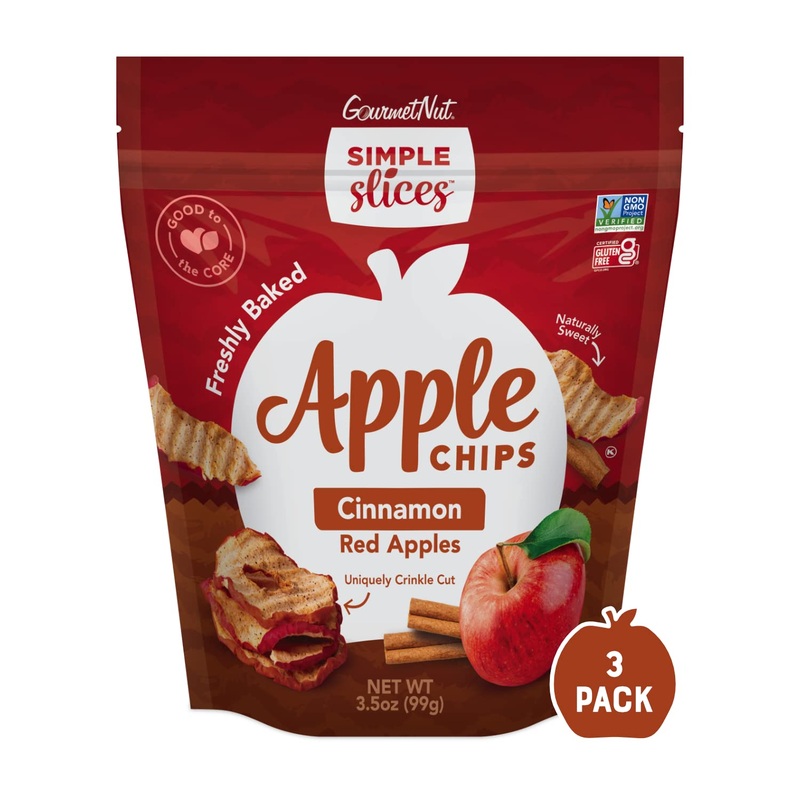 Simple Slices Gourmet Nut Baked Apple Chips, Usa Grown Sliced Dried Apples, Adults & Kids Vegan Snack, Naturally Sweet, No Added
