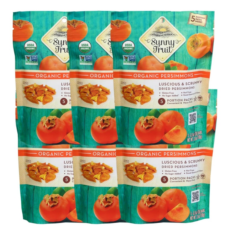 Sunny Fruit Organic Dried Persimmons – 6 Bags (30 Individual Portion Packs) | Healthy, Convenient Snack Packs | Organic, Non-Gmo