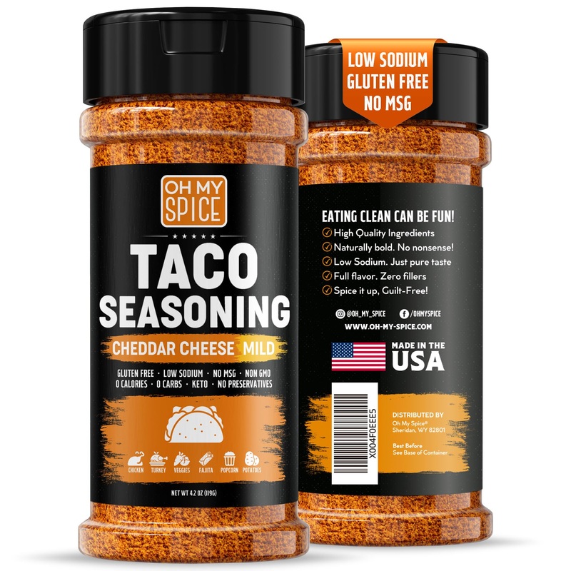 Taco Seasoning Mix Cheddar Cheese Powder – Gluten Free & Low Sodium Mild Cheesy Mexican Seasoning Blend For Taco Tuesday Night.