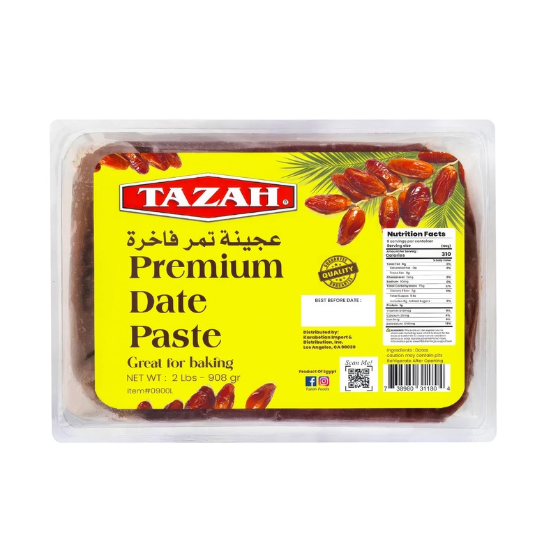 Tazah Date Paste For Baking – 2 Lbs (908G) – Pure Natural Pressed Dates, Sugar Substitute For Baking And Cooking – No Added Suga