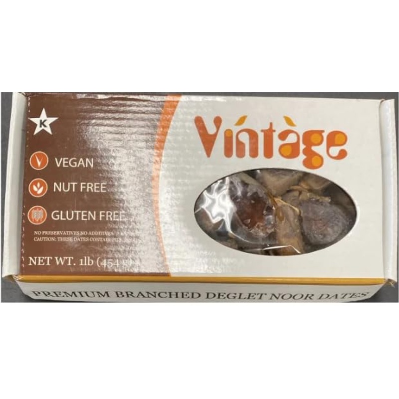 Vintagee Algeria Premium Branched Deglet Noor Dates, 1Lb, Product Of Algeria