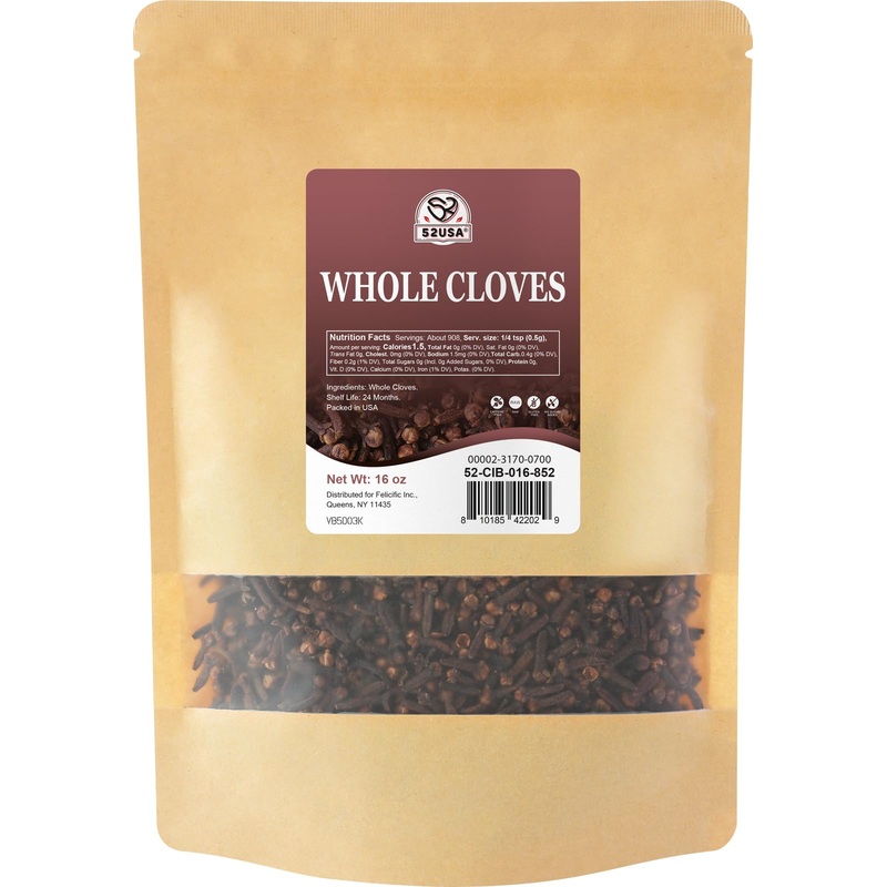 52Usa Cloves 16Oz In Bag | Whole, Fresh & Aromatic Cloves | Premium Spice For Cooking, Baking, & Tea | Natural, Non-Gmo, Kosher