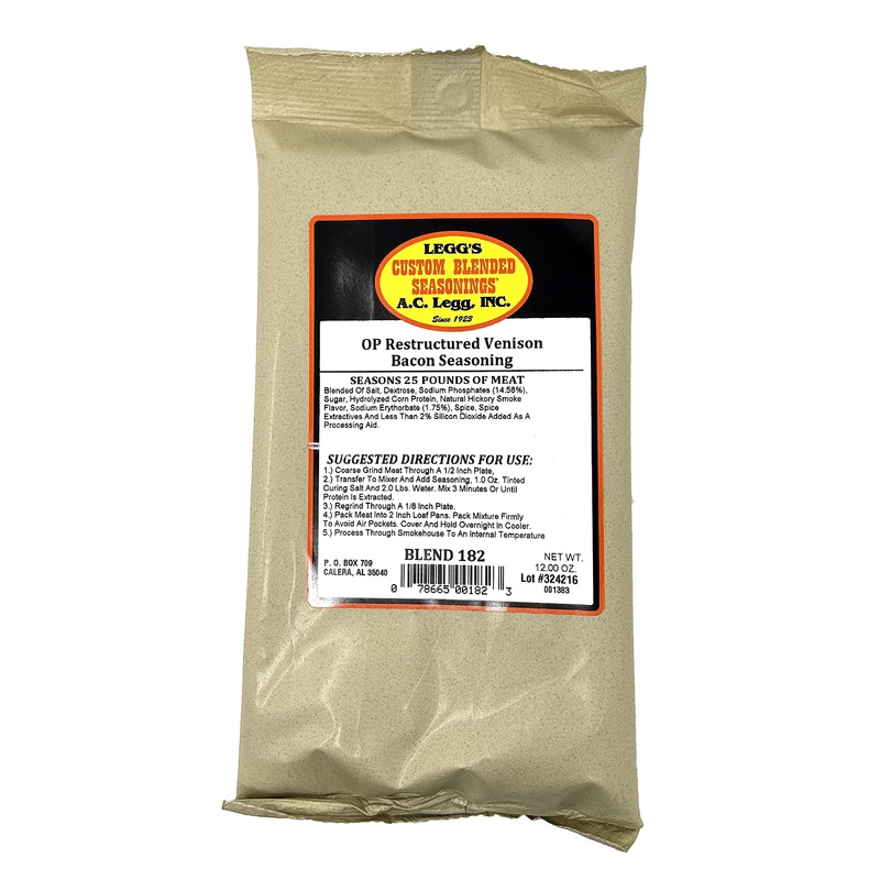 A.C. Legg – Restructured Venison Bacon Seasoning With Cure, 12 Ounce – For Up To 25 Pounds Of Meat