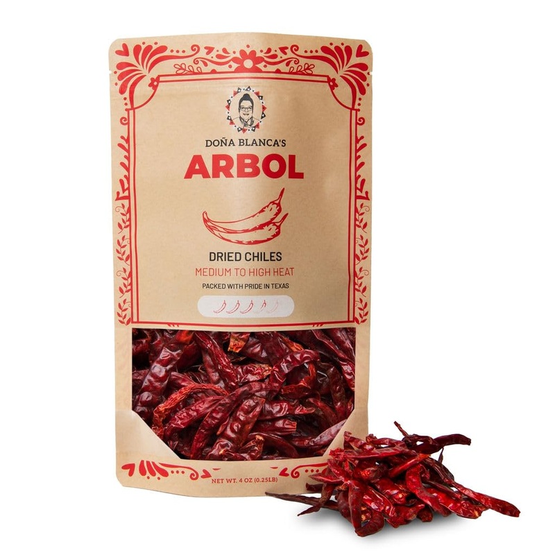 Doa Blanca Chile De Arbol 4Oz – Dried Whole Red Chili Peppers – Premium Dried Stemless Chiles – Spicy Hot Heat – Use In Mexican,