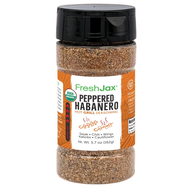 Freshjax Organic Peppered Habanero Hot Grilling Seasoning Spice (5.7 Oz Large Bottle) Non Gmo, Gluten Free, Keto, Paleo, No Pres