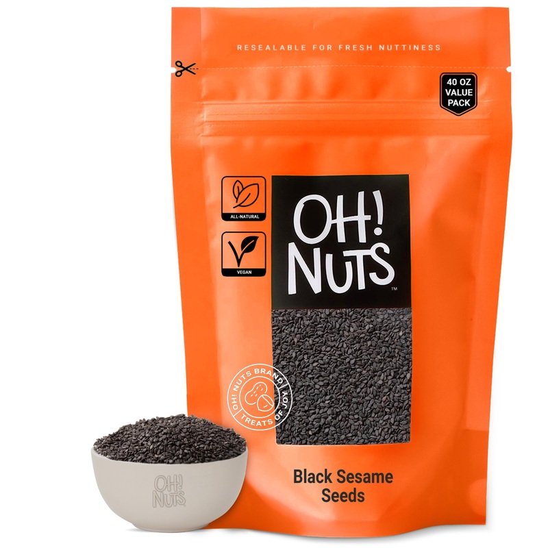 Oh! Nuts Sesame Seeds Black – Raw – 100% Natural – 2.5 Lb – All-Natural Black Sesame – Packed In New York Zip-Seal Bag For Excep