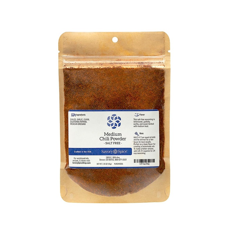 Savory Spice Medium Chili Powder – Salt-Free Chili Powder Seasoning | Ground Chili Powder Blend, No Salt (1/2 Cup Bag – Net: 2 O