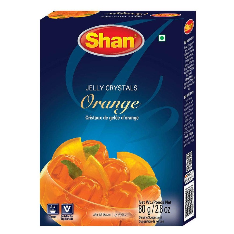 Shan Jelly Crystals Orange 2.8 Oz (80G) – Cristaux De Gelee Dorange – Quick And Easy Jello – Suitable For Vegetarians – Airtight