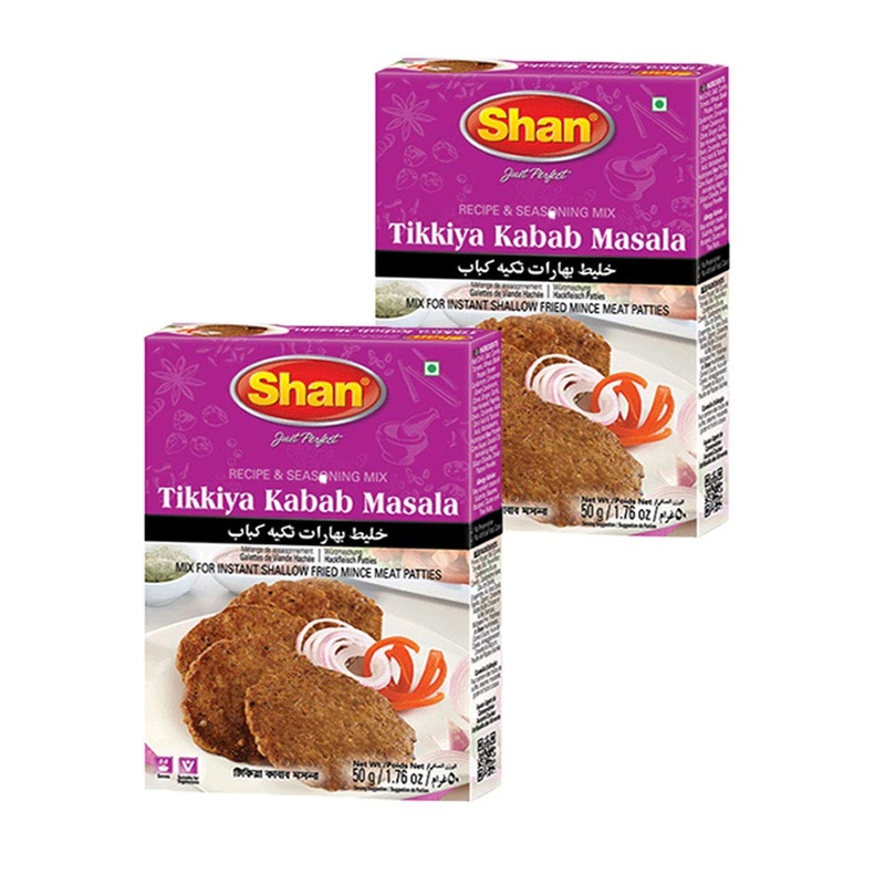 Shan Tikkiya Kabab Recipe And Seasoning Mix 1.76 Oz (50G) – Spice Powder For Instant Shallow Fried Mince Meat Patties – Suitable