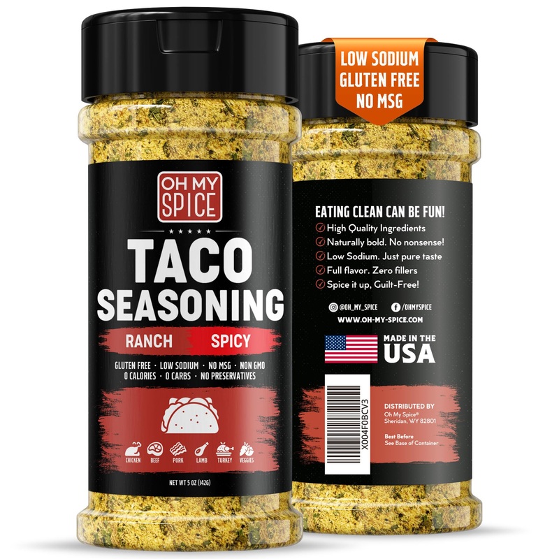 Taco Seasoning Mix Spicy Ranch Seasoning Powder – Gluten Free & Low Sodium Hot Mexican Seasonings Blend For Taco Tuesday Night.