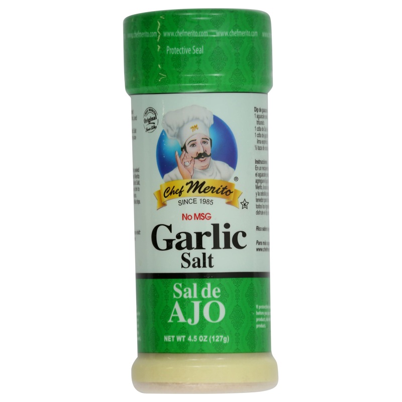Chef Merito Garlic Salt 4.5 Oz | Premium Garlic & Sea Salt Blend | No Msg | Perfect For Seasoning & Cooking | Authentic Latin Fl