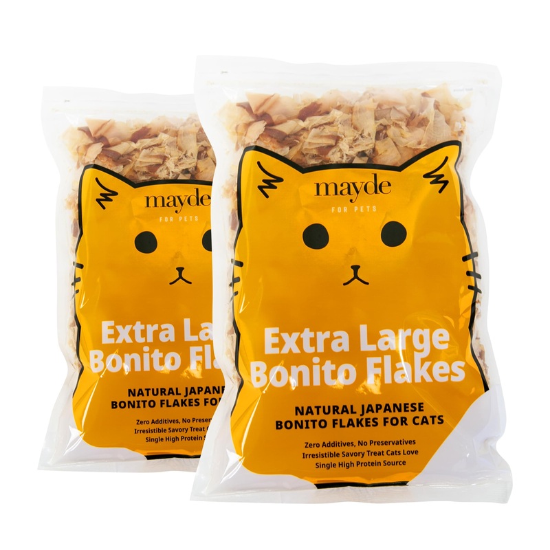 Mayde Bonito Flakes For Cats & Dogs, All-Natural High-Protein Treats, Extra Large 4Oz Bag, 2-Pack