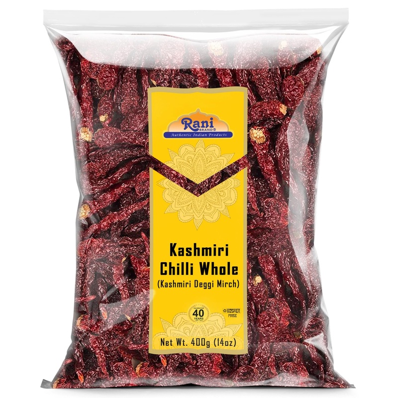 Rani Kashmiri Chilli Whole (Deggi Mirch, Low Heat) 14Oz (400G) ~ Natural | Salt-Free | Vegan | No Colors | Gluten Friendly | Non