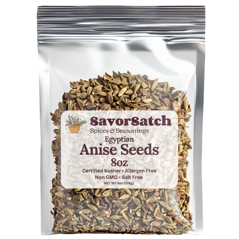 Savorsatch Anise Seeds Whole – 8Oz Stand-Up Resealable Pouch | Product Of Egypt | Licorice Flavor And Aroma | Certified Kosher,