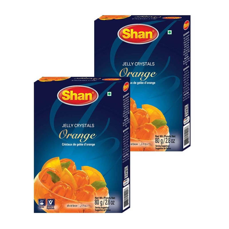 Shan Jelly Crystals Orange 2.82 Oz (80G) – Cristaux De Gelee Dorange – Quick And Easy Jello – Suitable For Vegetarians – Airtigh