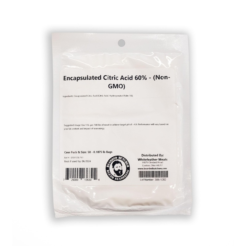 Bearded Butchers Encapsulated Citric Acid 60%, Non-Gmo, 3 Oz – Sausage Tang Flavor, Ideal For Meat Processing, Summer Sausage, B