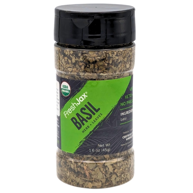 Freshjax Organic Basil Leaves (1.6 Oz Bpa-Free Bottle) Non Gmo, Gluten Free, Kosher, Keto, Paleo, No Preservatives Dried Basil L