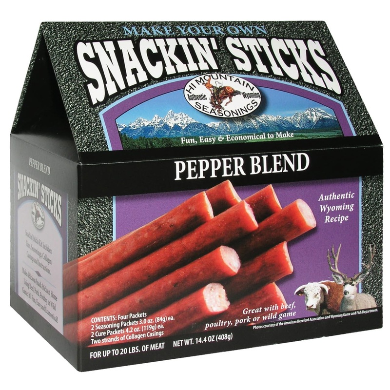 Hi Mountain Seasonings | Snack Stick Seasoning Kit | Pepper Blend | Includes Seasoning, Cure, Casings, & Directions | Seasons Up