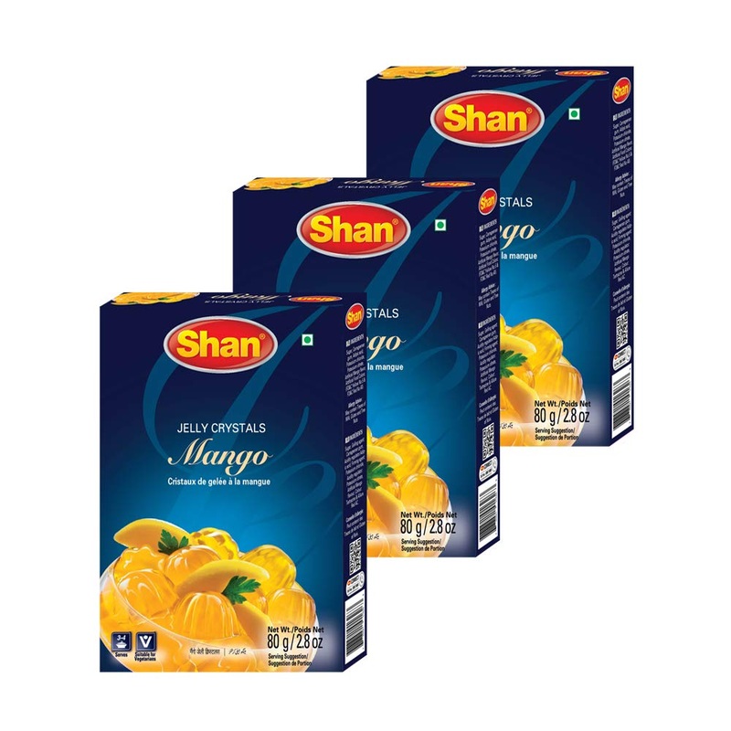 Shan Jelly Crystals Mango 2.82 Oz (80G) – Cristaux De Gelee A La Mangue – Quick And Easy Jello – Suitable For Vegetarians – Airt