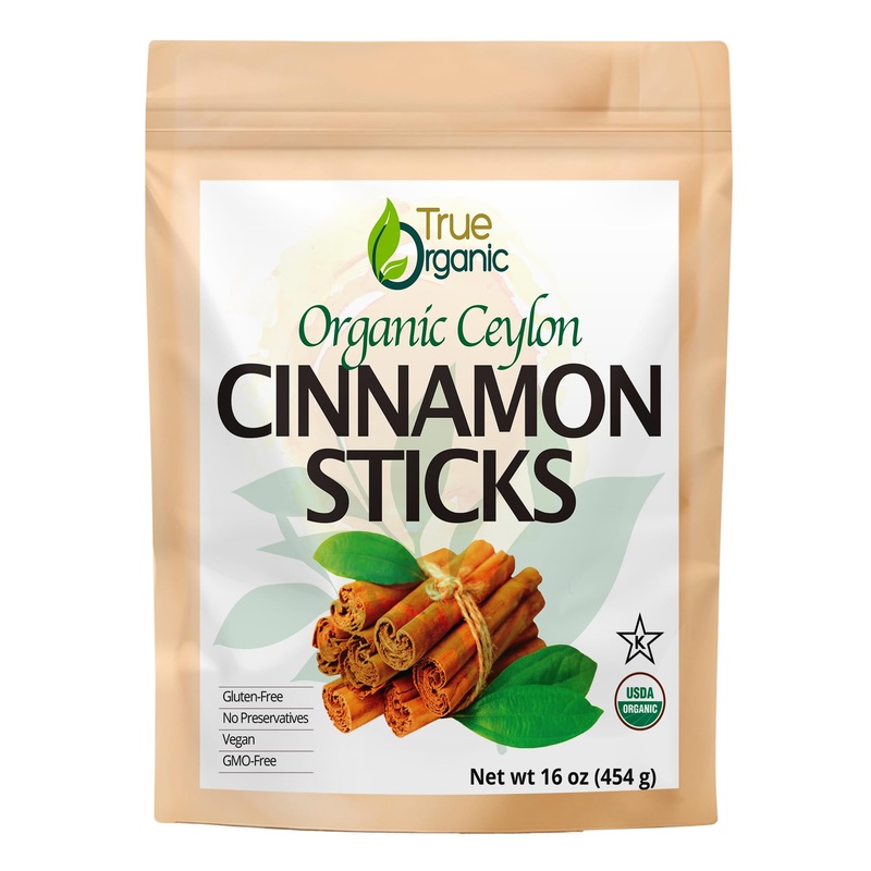 True Organic Ceylon Cinnamon Sticks, 16 Oz Bulk Bag, Usda Organic & Kosher Certified, Non-Gmo, Ceylon Cinnamon Stick, Perfect Fo