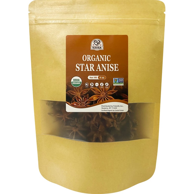 52Usa Organic Star Anise – 4Oz | Non-Gmo, Whole Spice | Premium Quality For Cooking, Baking & Tea | Natural Flavor & Aroma