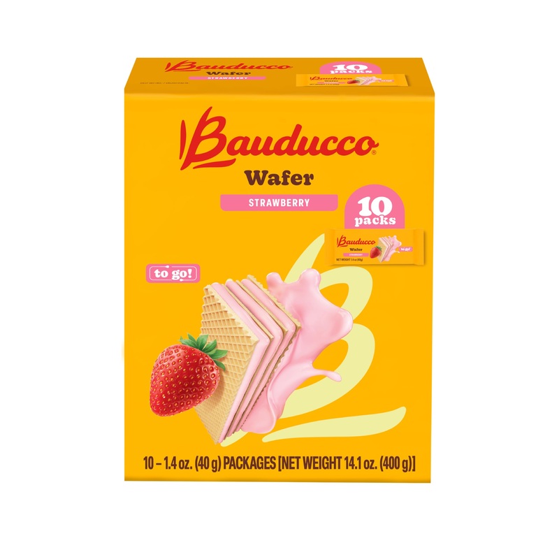 Bauducco Wafer Cookies, Strawberry, Single Serve, 14.1 Oz (Pack Of 10) – Individually Wrapped Crispy Wafers – Triple-Layer Cream