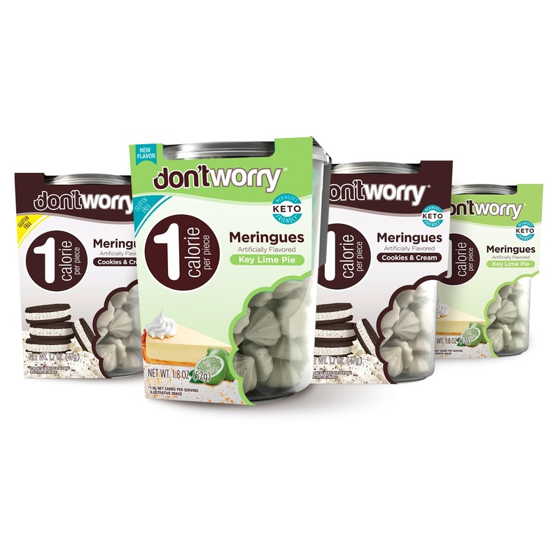 Don’T Worry Low Calorie Meringue Cookies – 4 Pack – Key Lime Pie And Cookies&Cream, Just 1 Calorie Per Piece | Low Sugar Candy,