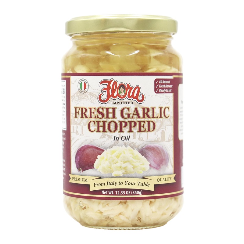 Flora Foods Italian Fresh Garlic Chopped In Oil Mild Flavor – 12 Oz Jar – Ready-To-Use For Cooking & Seasoning – Imported