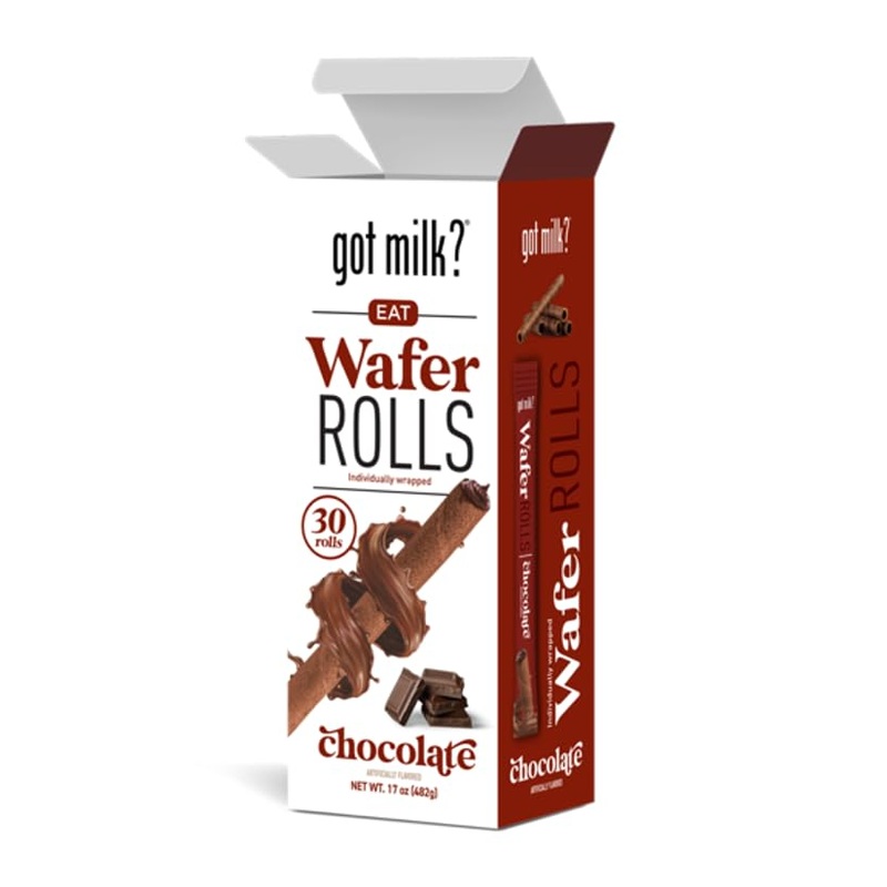 Got Milk Wafer Rolls, Chocolate, 17-Ounce Box With 30 Rolls, Individually Wrapped Rolled Wafer Spirals With Filling, Chocolate