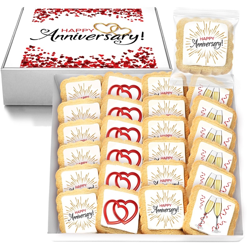 Happy Anniversary Cookies Party Favors | 24 Pack | Dessert Reception Decorated Treats Individually Wrapped Sugar Cookie Gift Bas