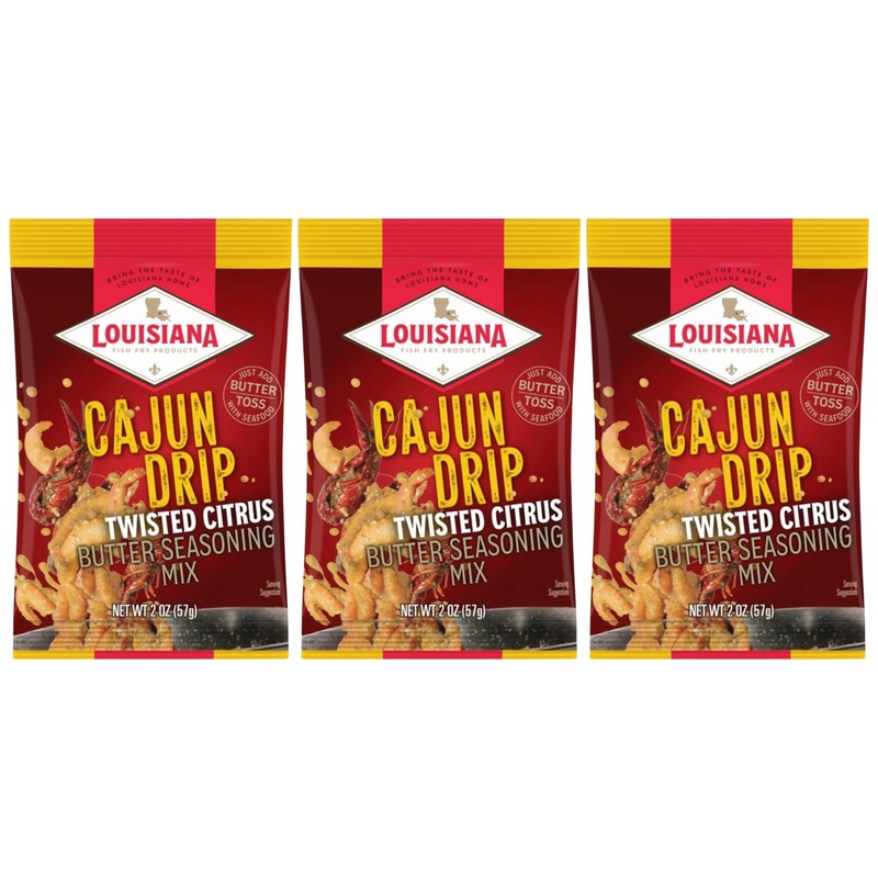 Louisiana Fish Fry Cajun Drip Twisted Citrus Butter Seasoning Mix – Seasoned Butter Sauce For Seafood – 2 Oz. Bag (Pack Of 3) –