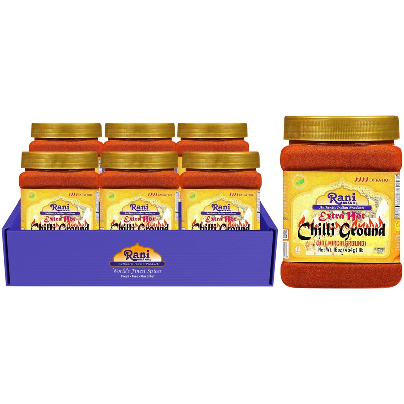 Rani Extra Hot Chilli Powder Indian Spice 16Oz (1Lb) 454G Pet Jar, Pack Of 6 ~ All Natural | No Color Added | Gluten Friendly |