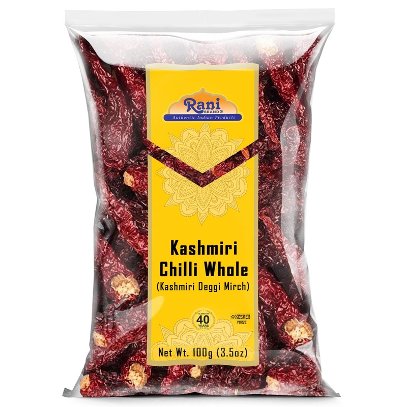 Rani Kashmiri Chilli Whole (Deggi Mirch, Low Heat) 3.5Oz (100G) ~ Natural | Salt-Free | Vegan | No Colors | Gluten Friendly | No