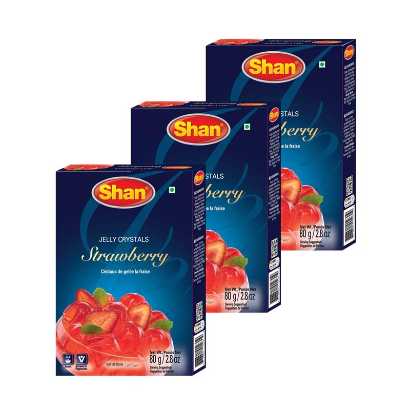 Shan Jelly Crystals Strawberry 2.82 Oz (80G) | Cristaux De Gelee La Fraise | Quick & Easy Instant Jello | Vegetarian-Friendly St