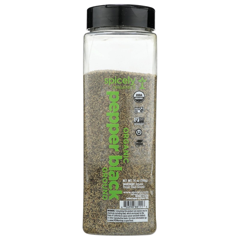 Spicely Organic Pepper Black Ground 14 Oz Certified Gluten Free (28 Mesh)
