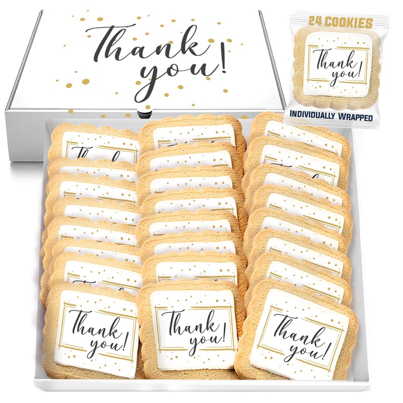 Thank You Cookies Gold Black Elegant Classy Appreciation Treats Party Favors Gift Basket For Teachers Employees Nurses | 24 Pack